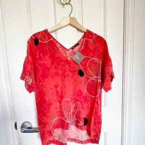 NEW Tea Collection Womens V Neck Floral Silk Blouse Top NWT S Poppy Red